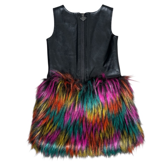 Appaman Black Faux Leather Dress with Multicolor Fur Skirt Size 4T - Picture 2 of 6